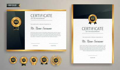 Wall Mural - Black and gold certificate of appreciation border template with luxury badge and modern line pattern