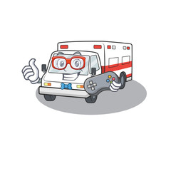 Canvas Print - Smiley gamer ambulance with cartoon mascot style