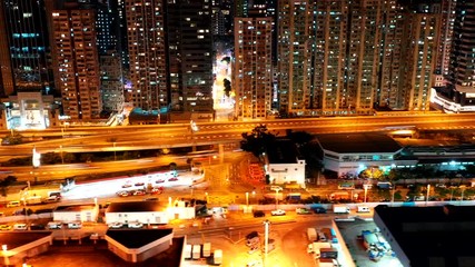 Poster - Aerial view of city at night - Hong Kong