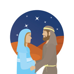 Wall Mural - cute mary virgin and saint joseph manger characters