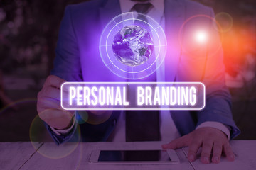 Poster - Text sign showing Personal Branding. Business photo text process of creating a recognizable professional name Elements of this image furnished by NASA