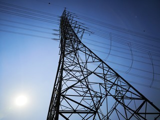 High-voltage electricity pole pole sky background