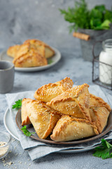 Wall Mural - Fresh baked homemade pasties with meat and vegetables