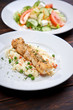 © fox17 - chicken kebab with rice and vegetables on the wooden background