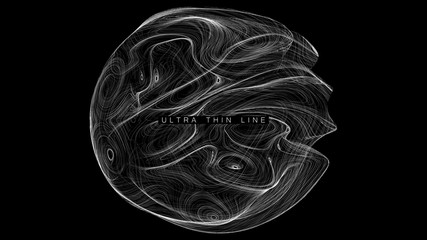 Aufkleber - Ultra thin line fluid geometry. Dynamic vector distorted spheres. Digital fractal 3d swirl. Futuristic sound or data waveform. Chaotic particle wave motion trails.