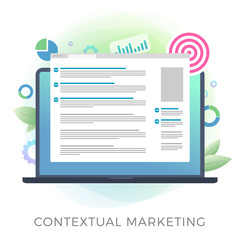 Poster - Contextual Marketing campaign vector icon. Context ppc online advertising with laptop ads and graph, arrow and profit icons. Concept of analytics, strategy, profit growth and successful result.