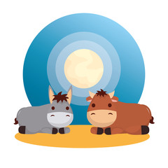 Wall Mural - mule and ox manger characters