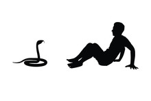 Young Man With Snake Silhouette Vector
