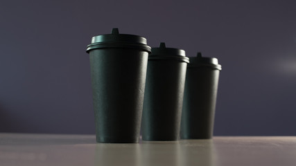 Three black cups of coffee. Coffee cup. 