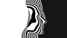 Vector 3D abstract human head made of black and white stripes. Monochrome ripple surface illustration. Head profile sliced. Minimalistic design layout for business presentations, flyers, posters.