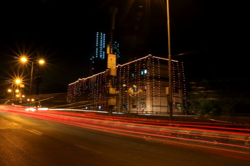 traffic in the city at night