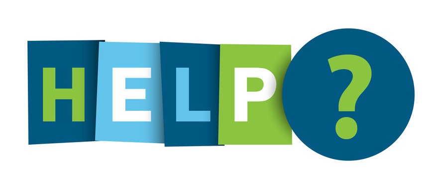 HELP colorful vector typography banner with question mark symbol