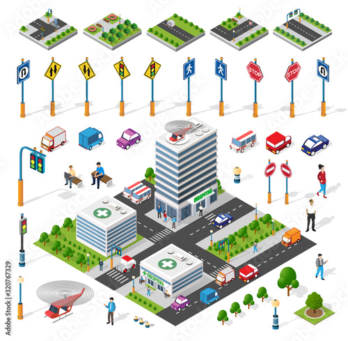 Fotografía Isometric set building houses icons of blocks module