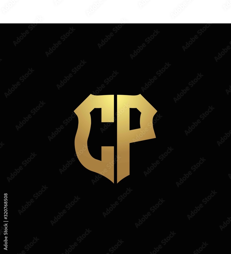 CP logo monogram with gold colors and shield shape design template ...