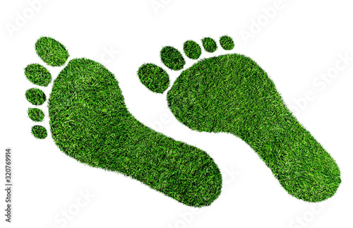 Cuadros en Lienzo ecological footprint concept, barefoot footprint made of lush green grass isolat