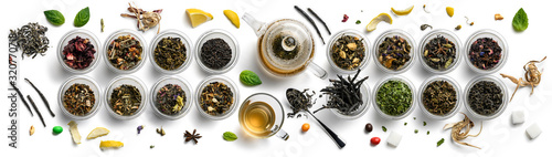 Fotografía Large assortment of tea on a white background