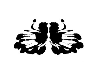 Rorschach inkblot test illustration, random symmetrical abstract ink stains.