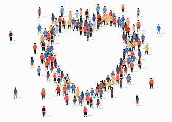 Large group of people in the heart sign shape.