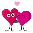 Two hearts hugging each other, clipart on white background