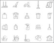 Set of housework and cleaning Icons line style. Included the icons as household, vacuum, soap, broom,  squeegee and more. customize color, stroke width control , easy resize.