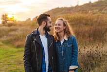 Image Of Beautiful Couple Dating And Walking Together In Countryside