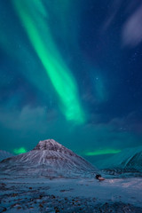 Wall Mural - the polar arctic northern lights aurora borealis sky star in norway svalbard in longyearbyen with th