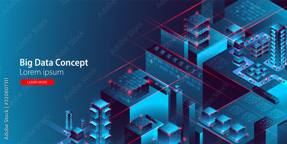 Isometric big data flow processing concept, database. Abstract ...
