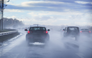 Wall Mural - driving on a wet highway