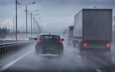 Wall Mural - driving on a wet highway