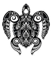 Wall Mural - Graphic sea turtle. Vector illustration of sea turtle