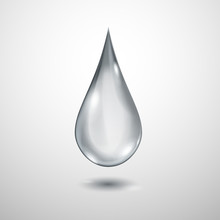 One Big Realistic Translucent Water Drop In Gray Colors With Shadow