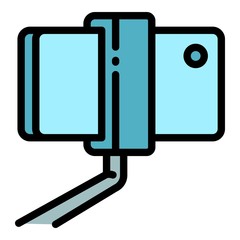Poster - Phone on selfie stick icon. Outline phone on selfie stick vector icon for web design isolated on white background