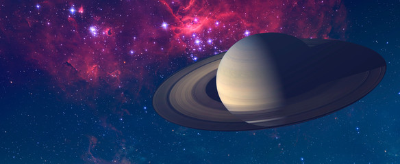 Wall Mural - the planet saturn with spinning ring in the outer space and milky way galaxy stars background elemen