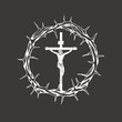 Vector banner with a crucifix inside a crown of thorns. Religious illustration on the theme of Easter or Good Friday. Cross with crucifixion of Jesus Christ, a symbol of Christianity and Catholicism