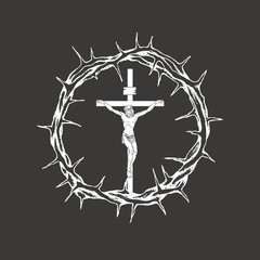 Canvas Print - Vector banner with a crucifix inside a crown of thorns. Religious illustration on the theme of Easter or Good Friday. Cross with crucifixion of Jesus Christ, a symbol of Christianity and Catholicism