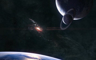 Wall Mural - red galaxy, nebulae. planets somewhere in deep space. science fiction. elements of this image furnis