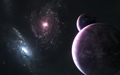 Wall Mural - planets in light of red and blue galaxies somewhere in deep space. science fiction. elements of this