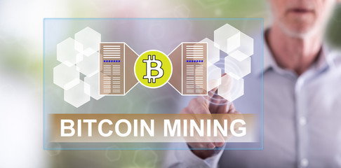 Poster - Man touching a bitcoin mining concept