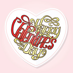 Valentines day card with doodle hand writing in heart shape. Vector Illustration.