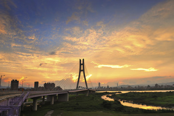 Wall Mural - High angle shot of New Taipei Bridge city