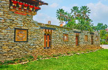 Traditional Wooden Decors Of Stone Building, Bhutan Garden, Rajapruek Park, Chiang Mai, Thailand