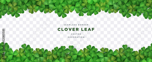 Fotomural Clover shamrock leaf seamless border on transparent background vector decorative