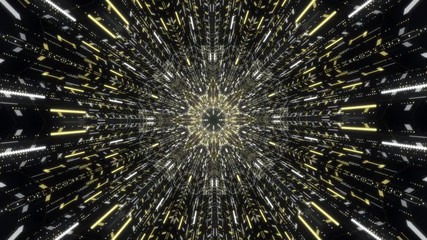 Poster - Beautiful futuristic abstraction of sci-fi endless tunnel on the black background. animation. Moving forward inside fluorescent neon glowing light lines.