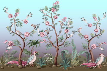 Plakat wzór azja drzewa zwierzę