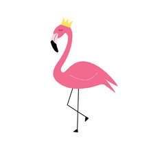 Vector Illustration Of A Cute Flamingo Wearing A Crown.