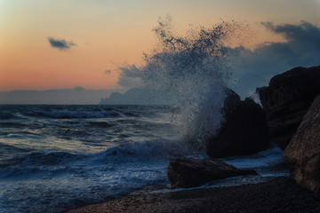 Wall Mural - Sea storm at sunset