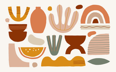Fototapete - Collection of fashionable abstract graphic shapes on a light background. Minimalist forms in the style of modern art. Universal vector illustration for your design in a flat style.