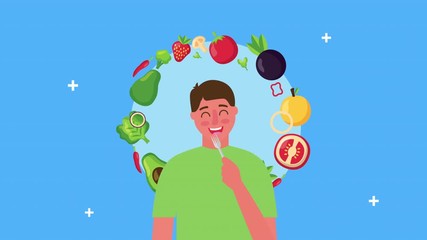 Wall Mural - young man with fresh healthy food