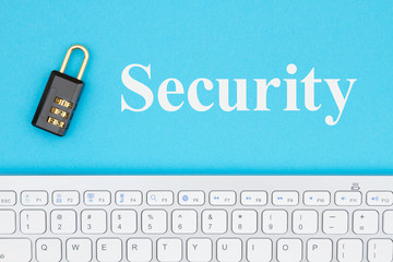 Wall Mural - Security message with gray keyboard with a combination lock