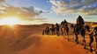 Leinwandbild Motiv camel caravan in the desert Sahara Morrocco